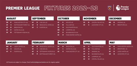 west ham united schedule 2022